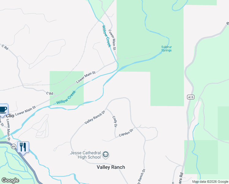 map of restaurants, bars, coffee shops, grocery stores, and more near Valley Ranch Drive in Clio