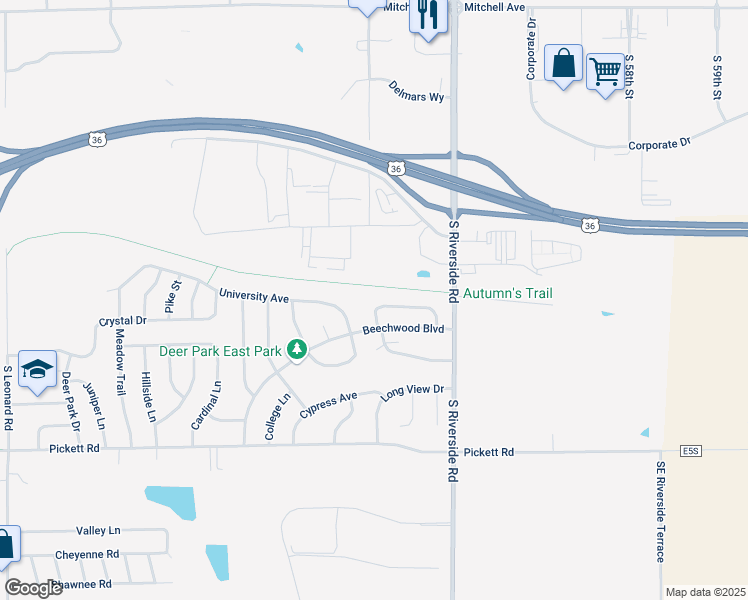 map of restaurants, bars, coffee shops, grocery stores, and more near 5507 Candleberry Drive in Saint Joseph