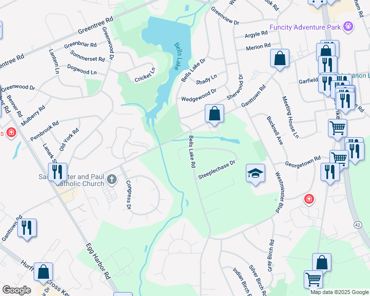 map of restaurants, bars, coffee shops, grocery stores, and more near 5 Patriot Lane in Washington Township