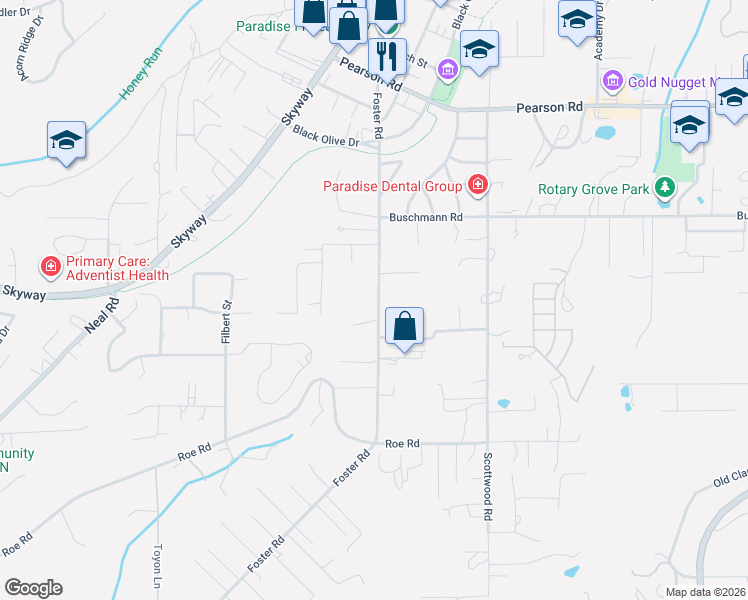 map of restaurants, bars, coffee shops, grocery stores, and more near 625 Wendy Way in Paradise