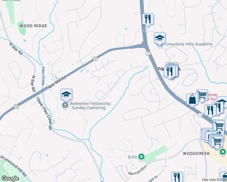 map of restaurants, bars, coffee shops, grocery stores, and more near 964 Glackens Lane in Wilmington