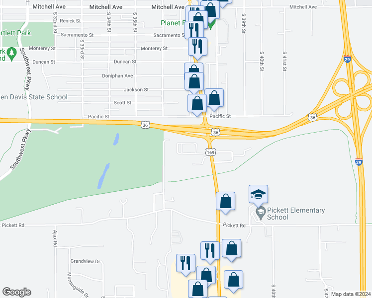 map of restaurants, bars, coffee shops, grocery stores, and more near 2189-2236 Tri Level Lane in Saint Joseph