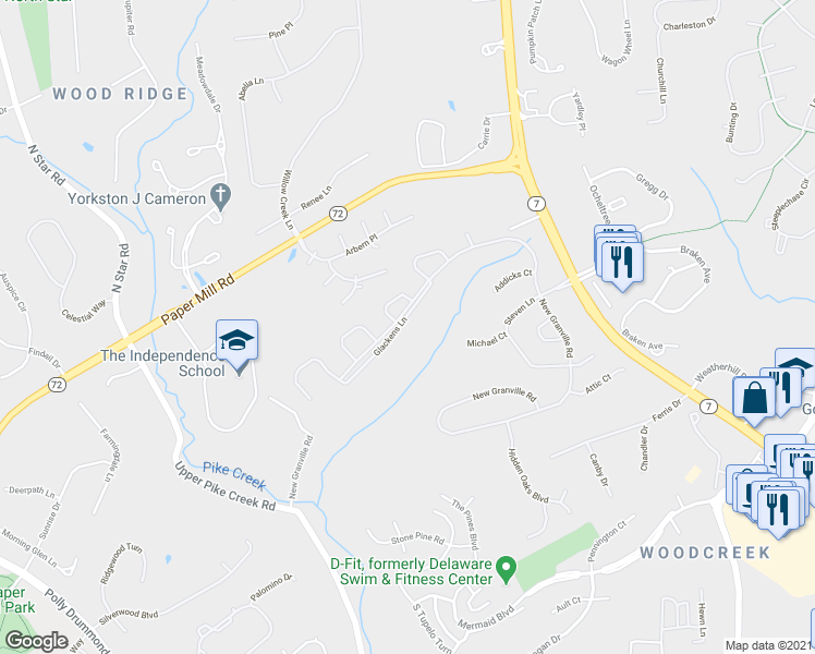 map of restaurants, bars, coffee shops, grocery stores, and more near 964 Glackens Lane in Wilmington