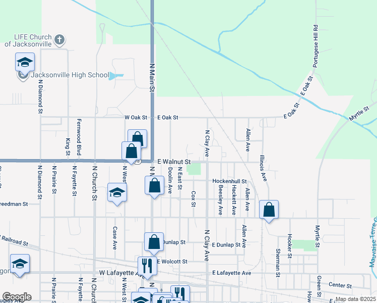 map of restaurants, bars, coffee shops, grocery stores, and more near 110 Walnut Court in Jacksonville