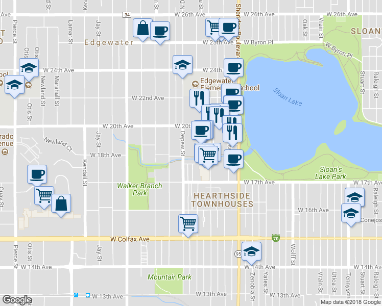 map of restaurants, bars, coffee shops, grocery stores, and more near 1846 Depew Street in Edgewater