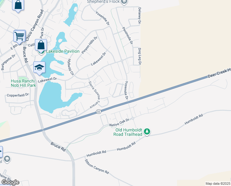 map of restaurants, bars, coffee shops, grocery stores, and more near 133 Echo Peak Terrace in Chico