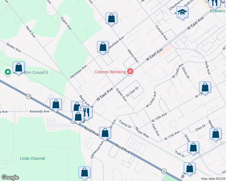 map of restaurants, bars, coffee shops, grocery stores, and more near 1008 Meier Drive in Chico