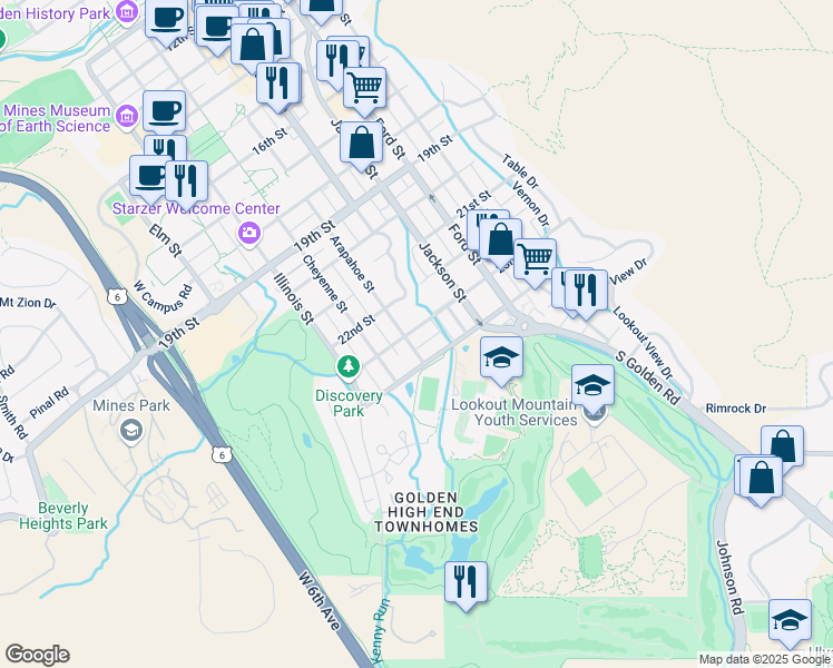 map of restaurants, bars, coffee shops, grocery stores, and more near 820 24th Street in Golden