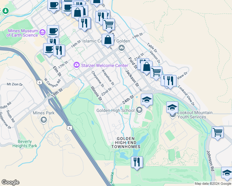 map of restaurants, bars, coffee shops, grocery stores, and more near 915 23rd Street in Golden