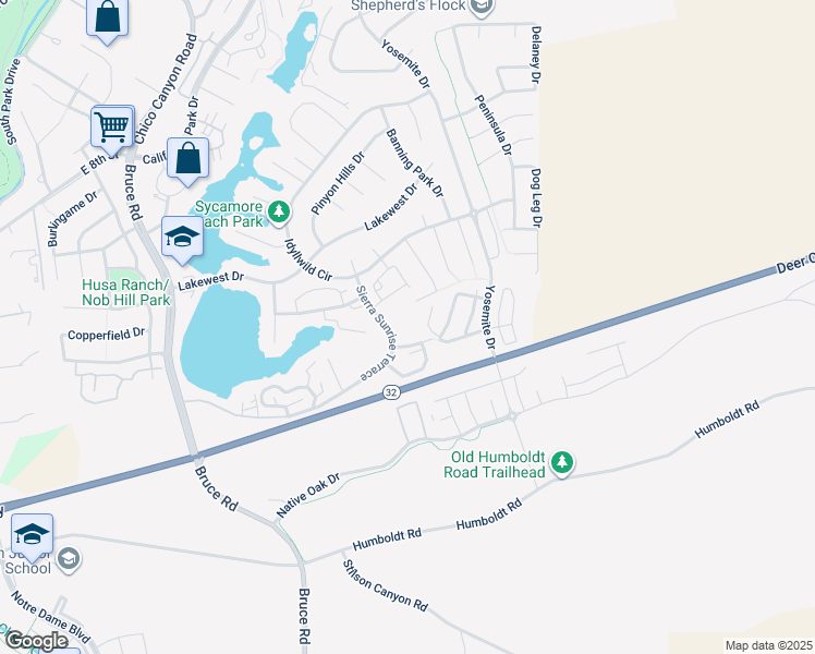 map of restaurants, bars, coffee shops, grocery stores, and more near 2770 Sierra Ladera in Chico