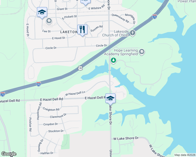 map of restaurants, bars, coffee shops, grocery stores, and more near 41 West Hazel Dell Lane in Springfield