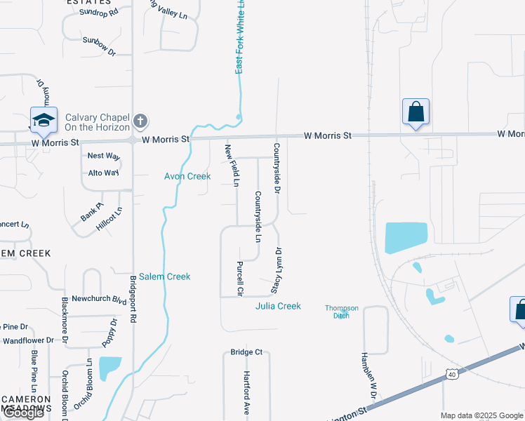 map of restaurants, bars, coffee shops, grocery stores, and more near 1435 Countryside Lane in Indianapolis