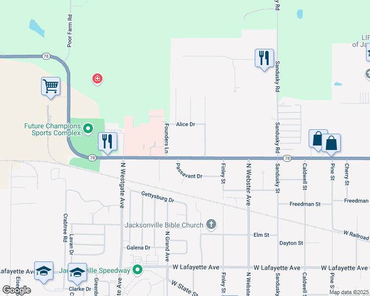 map of restaurants, bars, coffee shops, grocery stores, and more near 1430 West Walnut Street in Jacksonville