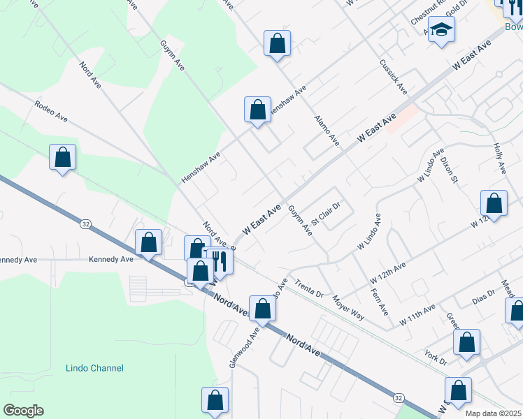 map of restaurants, bars, coffee shops, grocery stores, and more near 1013 Frances Drive in Chico