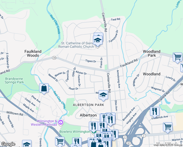 map of restaurants, bars, coffee shops, grocery stores, and more near 2418 Horace Drive in Wilmington