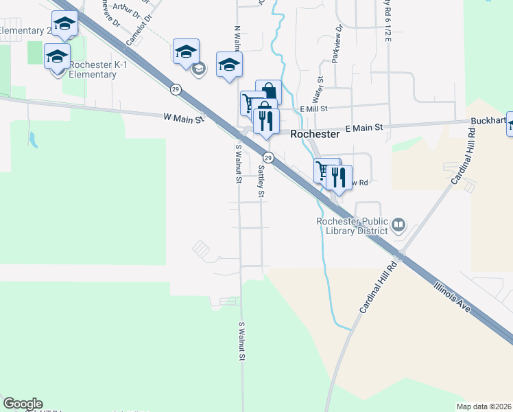 map of restaurants, bars, coffee shops, grocery stores, and more near 508 Sattley Street in Rochester
