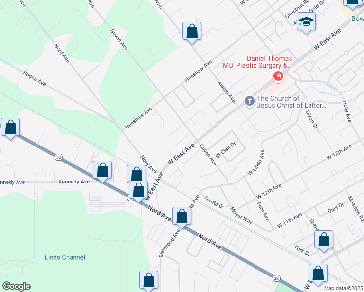 map of restaurants, bars, coffee shops, grocery stores, and more near 1013 Frances Drive in Chico