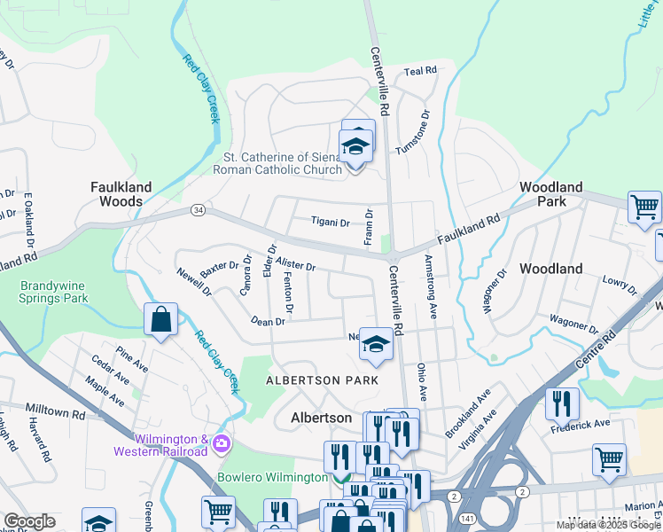map of restaurants, bars, coffee shops, grocery stores, and more near 2418 Horace Drive in Wilmington