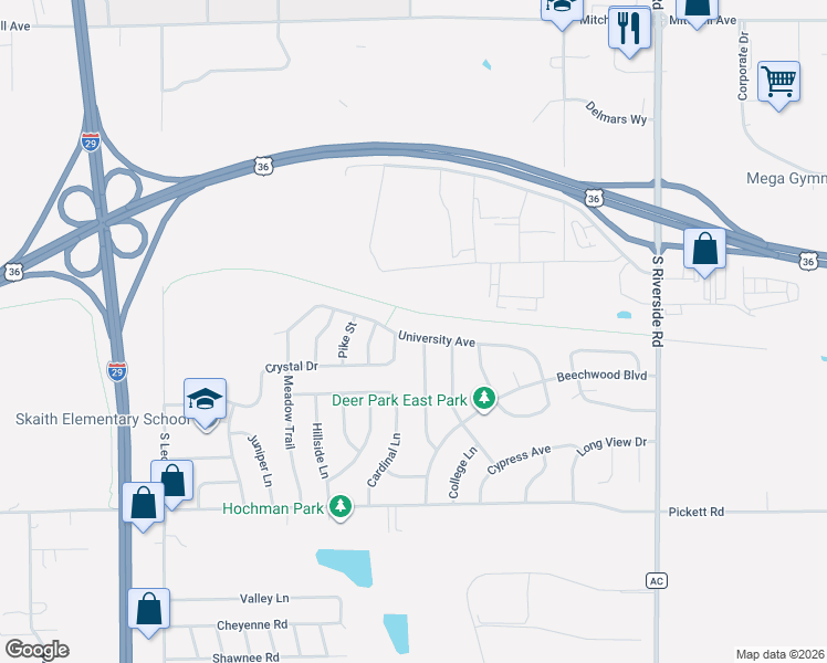 map of restaurants, bars, coffee shops, grocery stores, and more near 5311 University Avenue in Saint Joseph