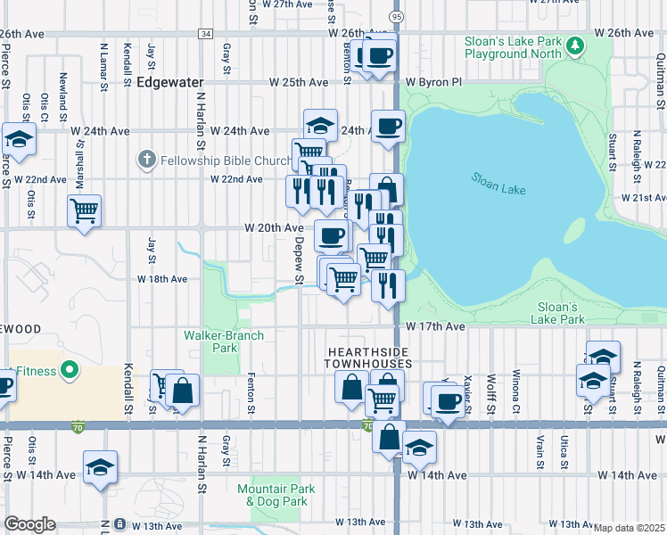 map of restaurants, bars, coffee shops, grocery stores, and more near 1752 Lake Shore Place in Edgewater