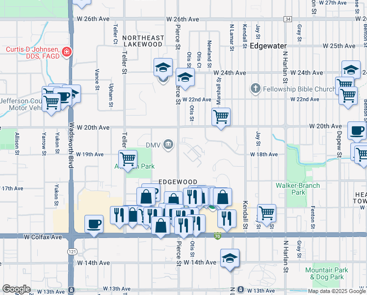 map of restaurants, bars, coffee shops, grocery stores, and more near 6792 West 19th Place in Lakewood