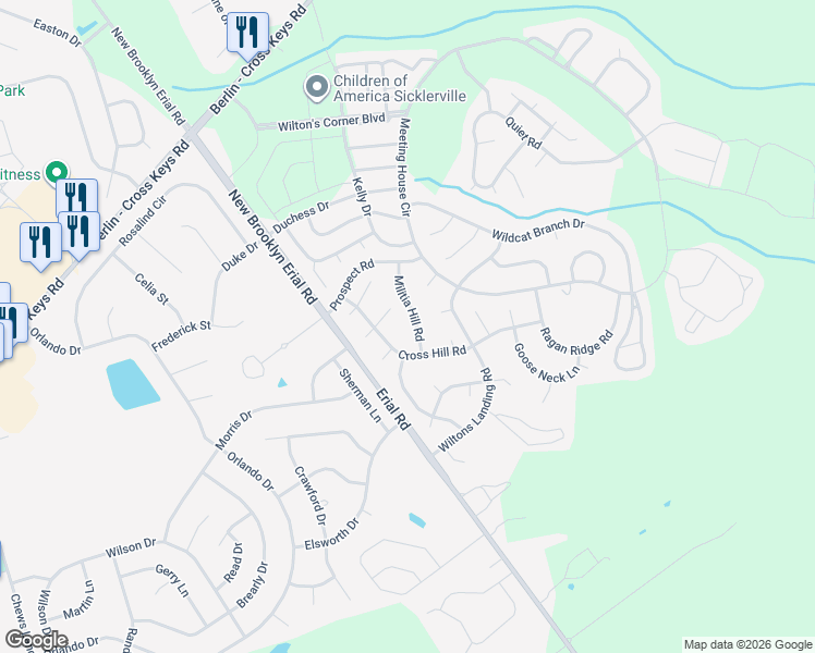 map of restaurants, bars, coffee shops, grocery stores, and more near 11 Cross Hill Road in Sicklerville