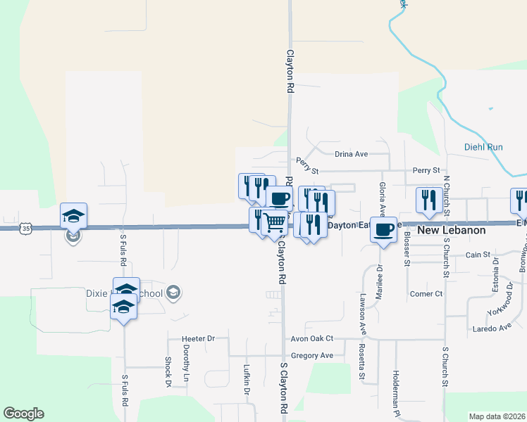 map of restaurants, bars, coffee shops, grocery stores, and more near 595 West Main Street in New Lebanon
