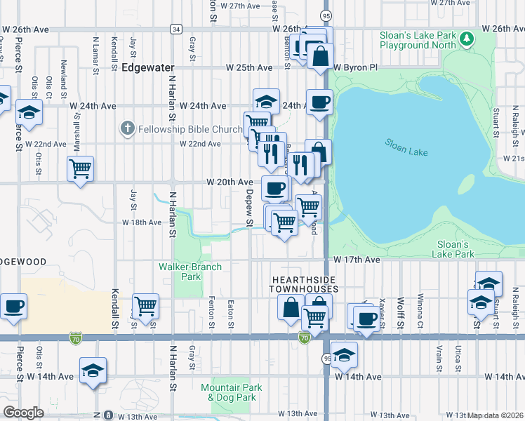 map of restaurants, bars, coffee shops, grocery stores, and more near 1990 Depew Street in Edgewater