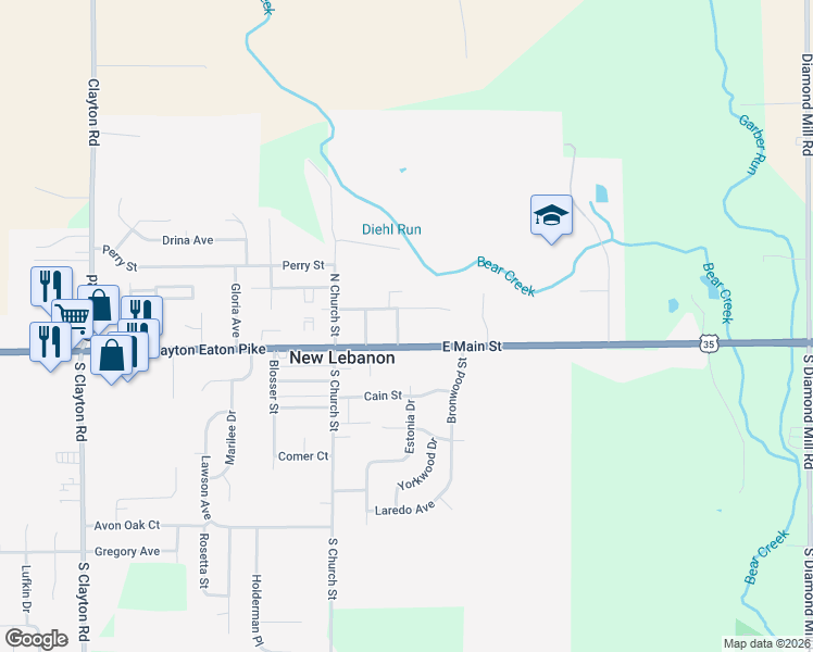 map of restaurants, bars, coffee shops, grocery stores, and more near 211 Weaver Street in New Lebanon