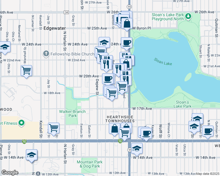 map of restaurants, bars, coffee shops, grocery stores, and more near 1985 North Sheridan Boulevard in Edgewater
