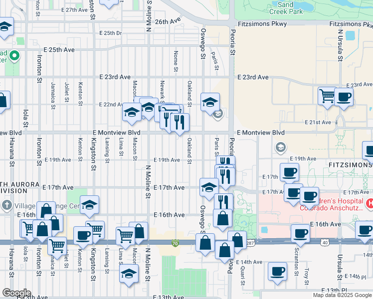 map of restaurants, bars, coffee shops, grocery stores, and more near 1982 Nome Street in Aurora