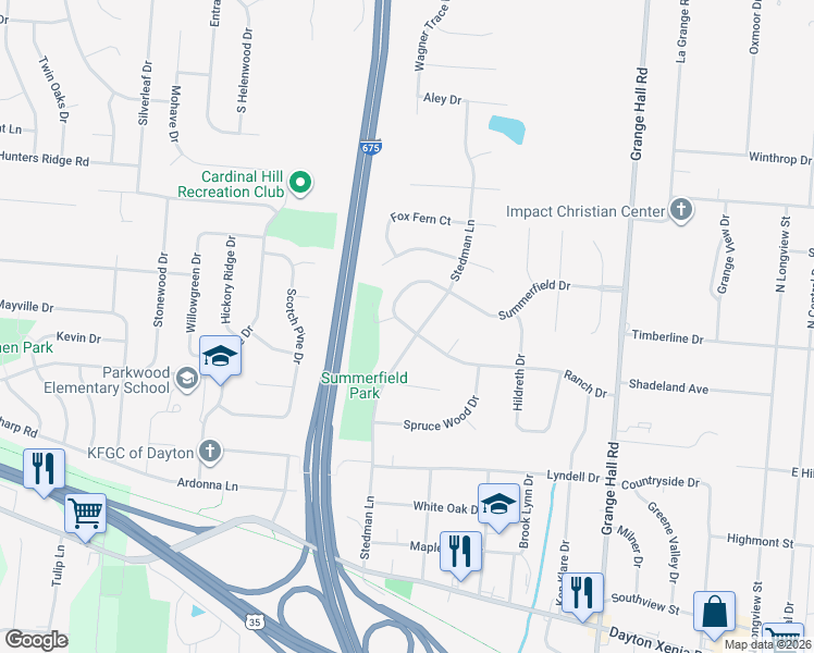 map of restaurants, bars, coffee shops, grocery stores, and more near Glen Meadow Way in Beavercreek