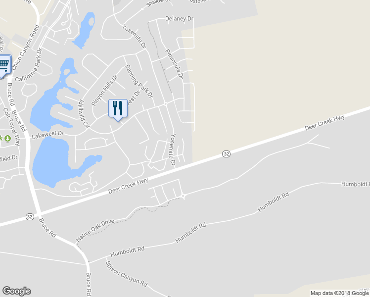 map of restaurants, bars, coffee shops, grocery stores, and more near 1421 Half Dome Way in Chico