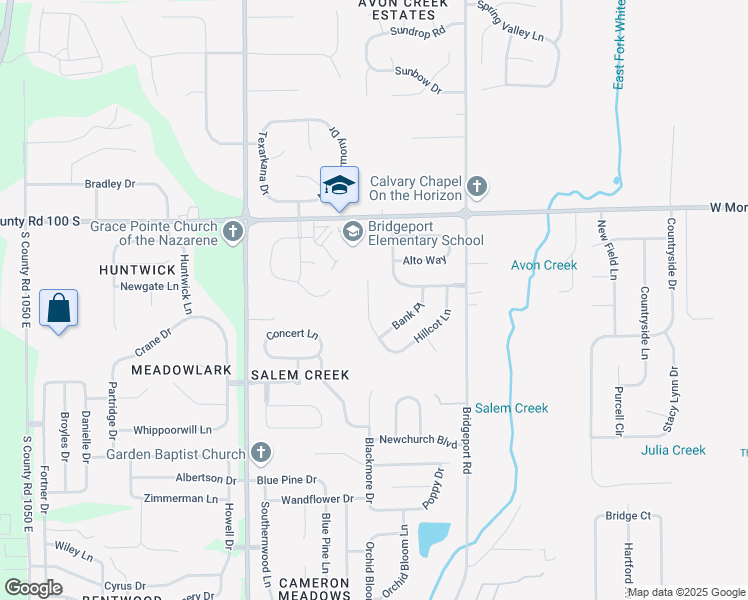 map of restaurants, bars, coffee shops, grocery stores, and more near 1355 Hillcot Way in Indianapolis