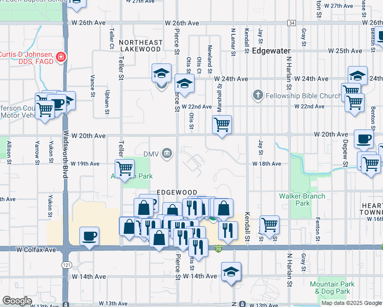 map of restaurants, bars, coffee shops, grocery stores, and more near 6777 West 19th Place in Lakewood