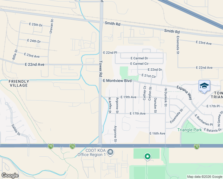 map of restaurants, bars, coffee shops, grocery stores, and more near 1990 Tower Road in Aurora