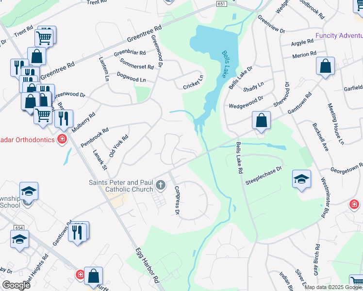 map of restaurants, bars, coffee shops, grocery stores, and more near in Washington Township