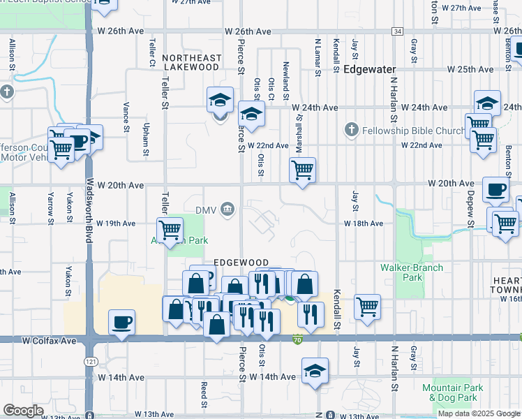 map of restaurants, bars, coffee shops, grocery stores, and more near 6777 West 19th Place in Lakewood