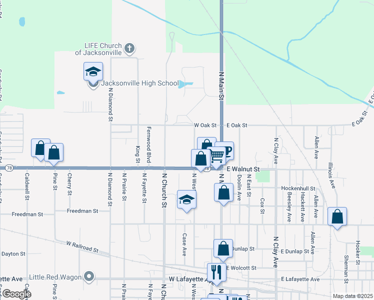 map of restaurants, bars, coffee shops, grocery stores, and more near 1005 North West Street in Jacksonville