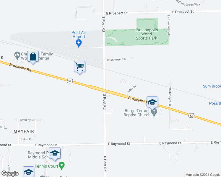 map of restaurants, bars, coffee shops, grocery stores, and more near 9028 Brookville Road in Indianapolis