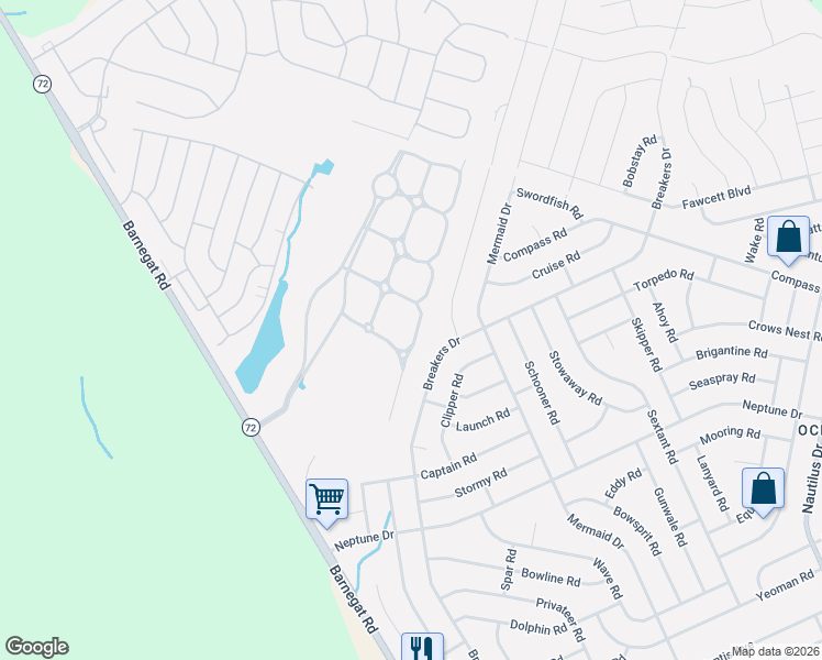 map of restaurants, bars, coffee shops, grocery stores, and more near 90 Deerfield Drive in Stafford Township