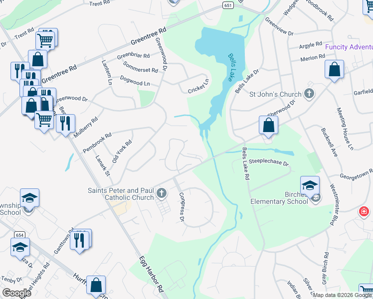 map of restaurants, bars, coffee shops, grocery stores, and more near 5 Richard Stockton Building in Washington Township
