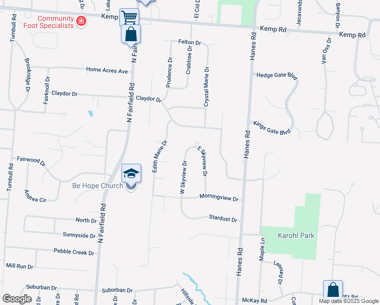 map of restaurants, bars, coffee shops, grocery stores, and more near 1970 West Skyview Drive in Dayton