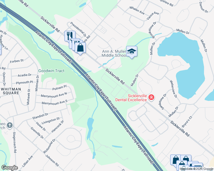 map of restaurants, bars, coffee shops, grocery stores, and more near 1401 Sicklerville Road in Gloucester Township