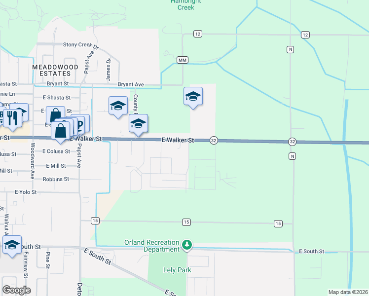 map of restaurants, bars, coffee shops, grocery stores, and more near 1068 East Walker Street in Orland