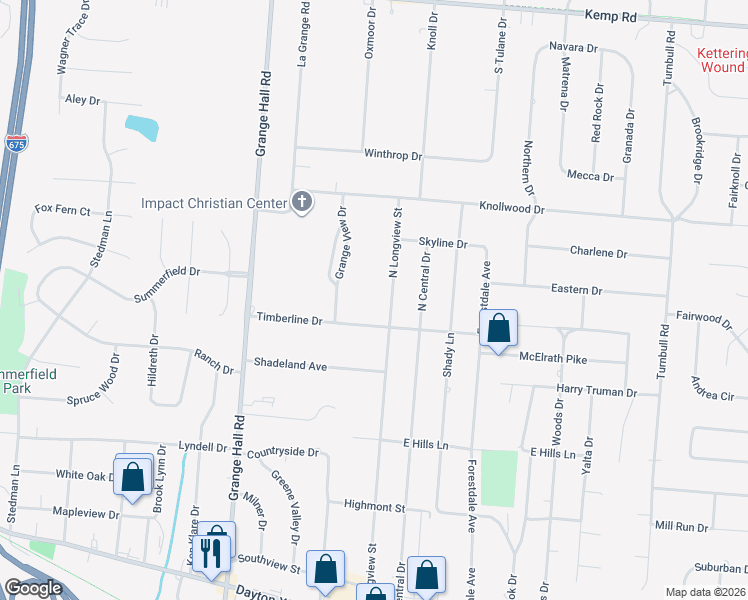 map of restaurants, bars, coffee shops, grocery stores, and more near 1921 North Longview Street in Dayton