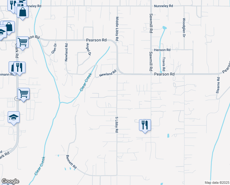 map of restaurants, bars, coffee shops, grocery stores, and more near 5489 South Libby Road in Paradise