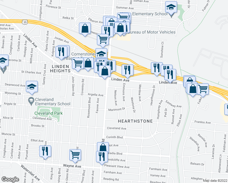 map of restaurants, bars, coffee shops, grocery stores, and more near 1515 Nelson Avenue in Dayton