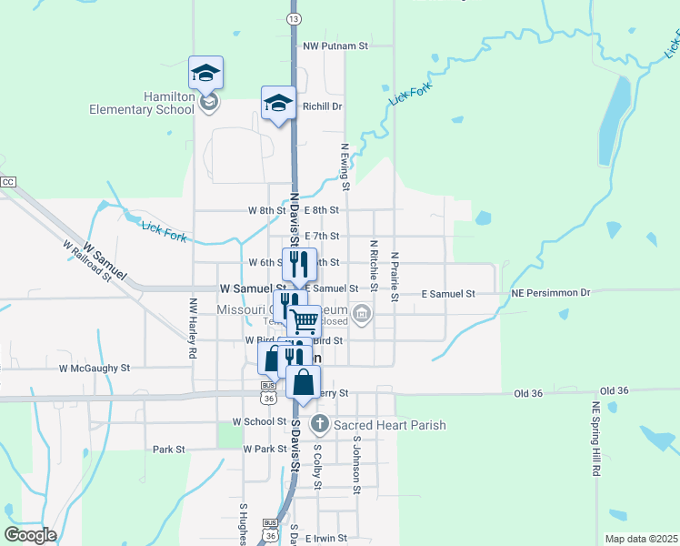 map of restaurants, bars, coffee shops, grocery stores, and more near 204 East 6th Street in Hamilton