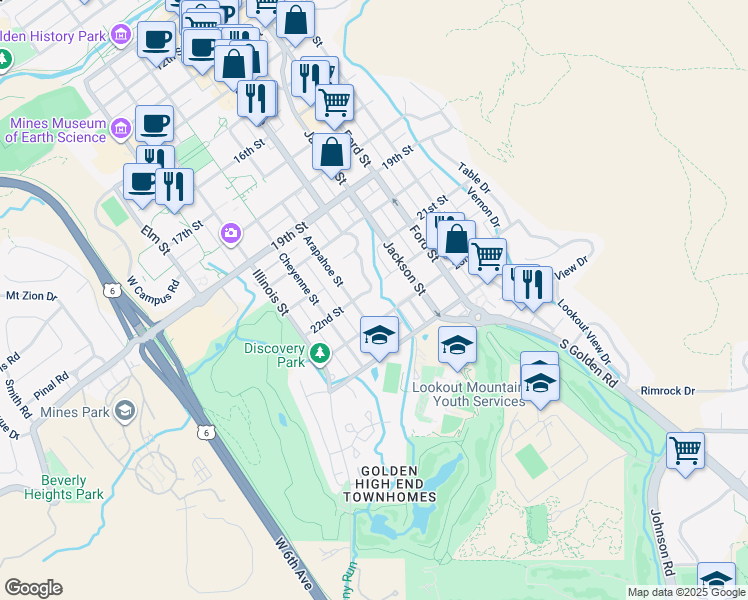 map of restaurants, bars, coffee shops, grocery stores, and more near 2122 West 22nd Street in Golden